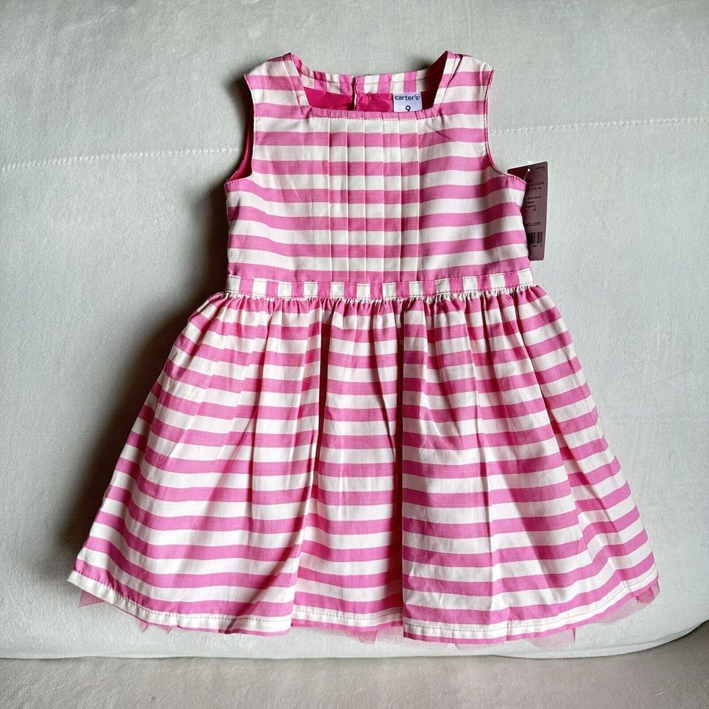 Carter's Striped Sateen Dress - Pink Toddler 9 Months B44